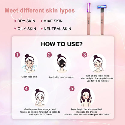 Red Light Therapy for Face, 6 in 1 LED Light Therapy Eye Equipment for Skin,Face Wand with Facial Massager, Skincare Facial Wand,Vibration, Thermal, Microcurrent，Portable Beauty Tools