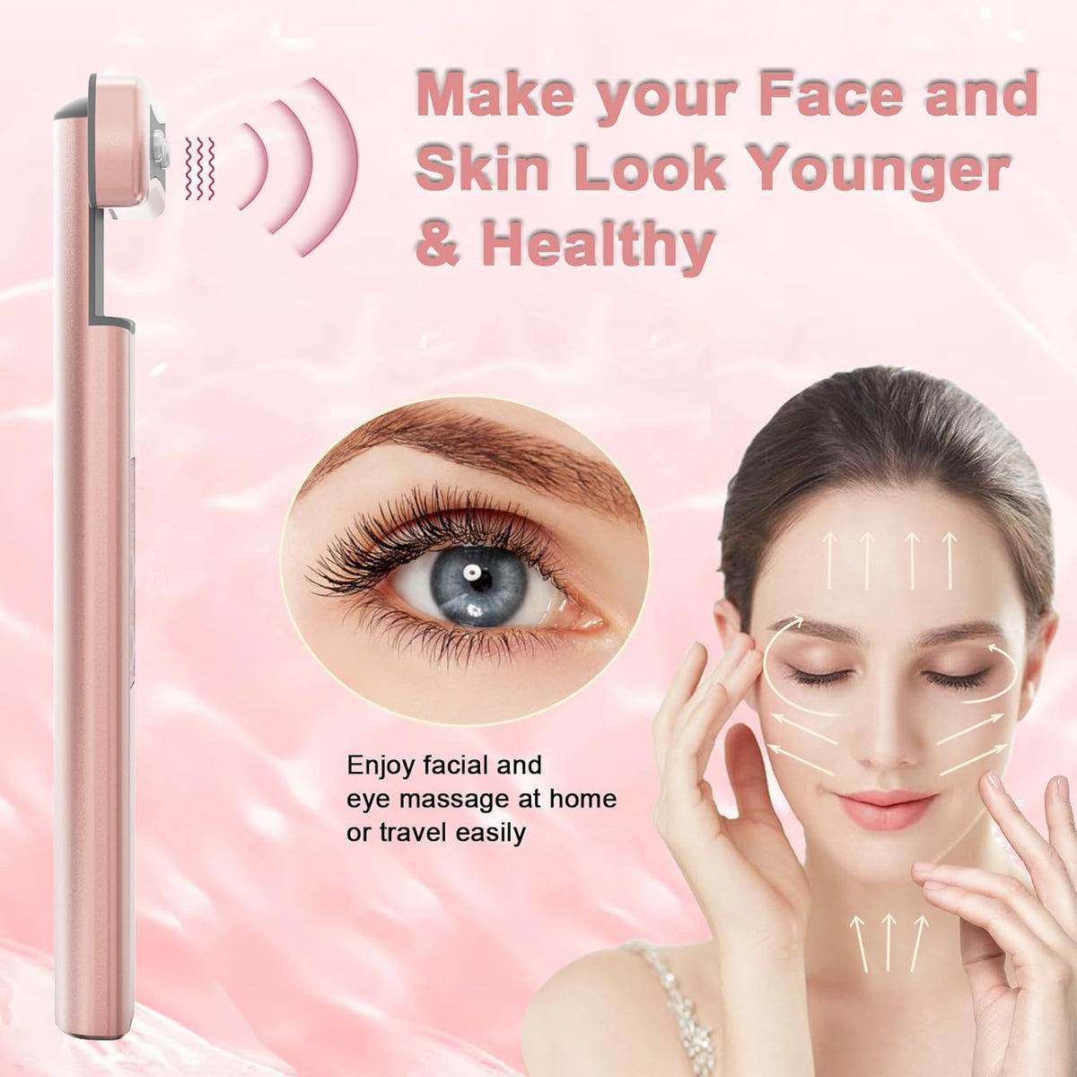 Red Light Therapy for Face, 6 in 1 LED Light Therapy Eye Equipment for Skin,Face Wand with Facial Massager, Skincare Facial Wand,Vibration, Thermal, Microcurrent，Portable Beauty Tools