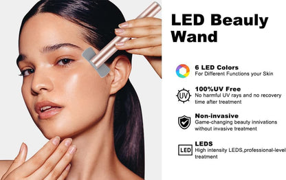 Red Light Therapy for Face, 6 in 1 LED Light Therapy Eye Equipment for Skin,Face Wand with Facial Massager, Skincare Facial Wand,Vibration, Thermal, Microcurrent，Portable Beauty Tools